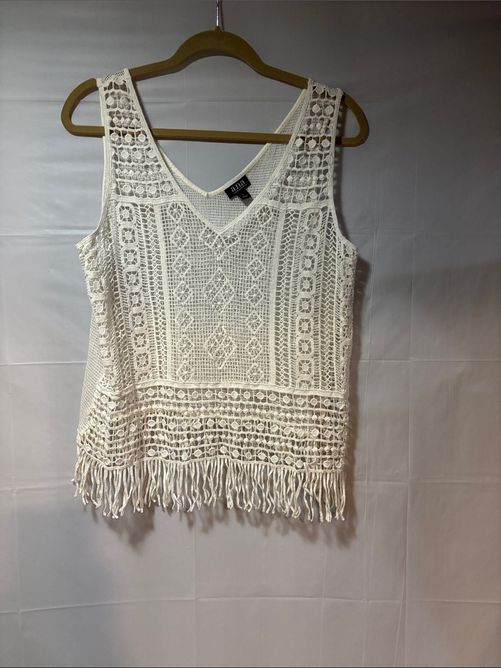 a.n.a Cream Crochet Fringe Tank Top